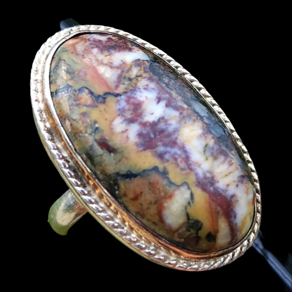 Vintage Southwestern Sterling Silver Wild Horse Jasper Statement Ring Size 8